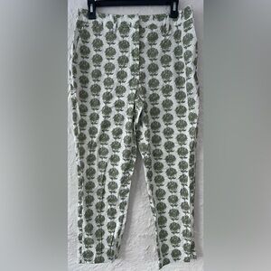 WildFang Artichoke Print Cream Green Twill Cotton Cigarette Ankle Pants; Size 10